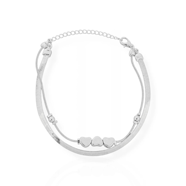 Pulseira Dupla Vivante com Fita Laminada e Corações