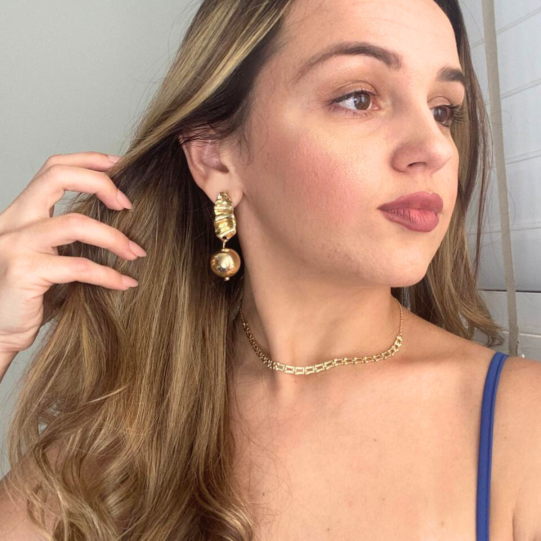 Brinco Vivante Folha com Esferas