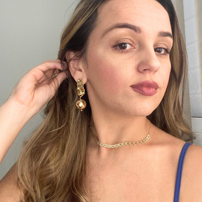 Brinco Vivante Folha com Esferas