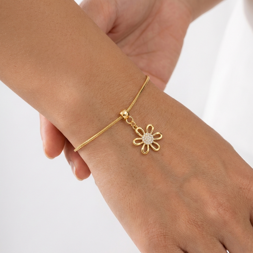 Pulseira Vivante com Berloque de Flor Cravejada
